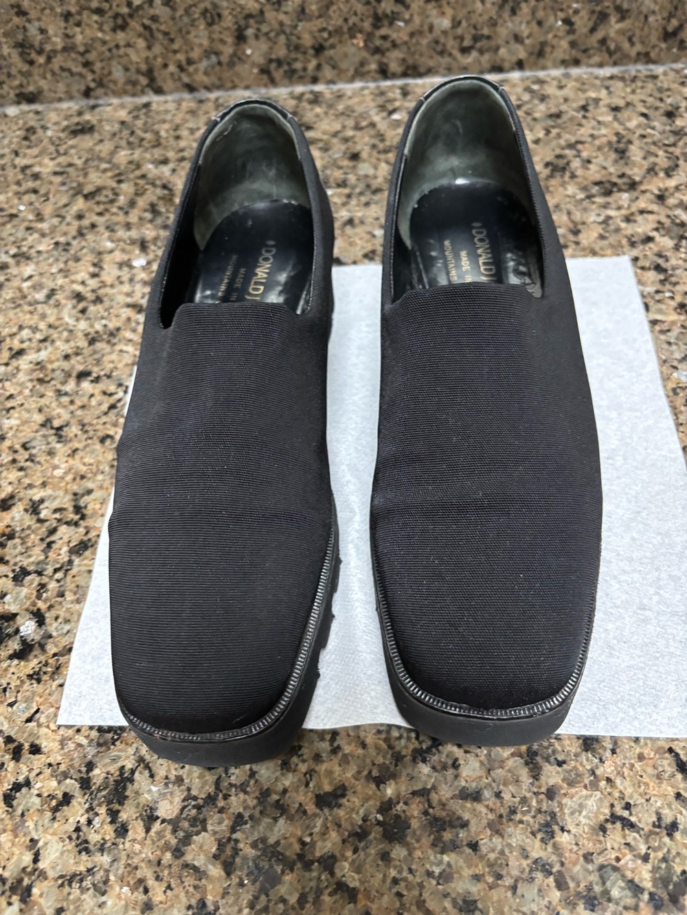 Donald J. Pliner Black Slip-On Loafers with Stretchy Fabric Upper